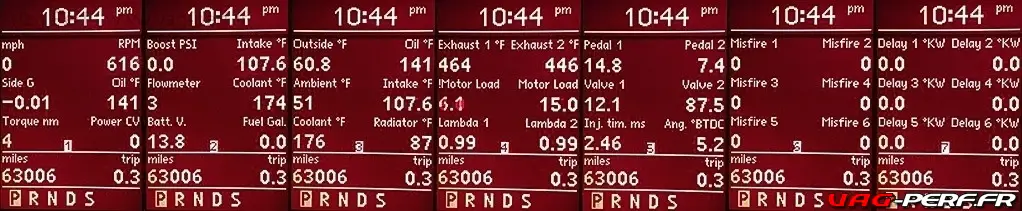 Exemple d'écrans créés avec le POLARFIS PF04 d'AUTOPOLAR sur une VW GOLF 5 Gti