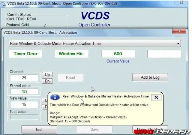 Rear Windows & Outside Mirroir Heater Activation Time VAGCOM