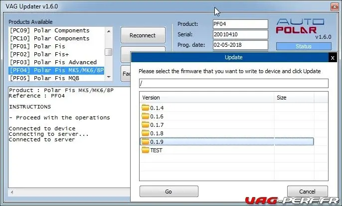 L'outil VAG Updater d'Autopolar - Mise à jour POLARFIS PF04 version 1.9