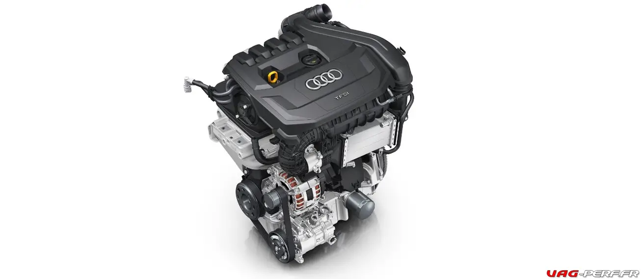 Le bloc moteur 1.5 TSI EA211 avec son cache moteur Audi