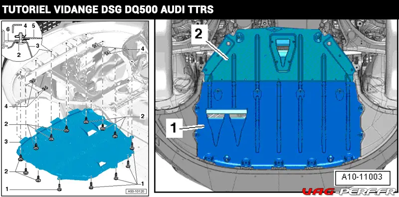 Tutoriel Vidange Boite de vitesses DSG7 DQ500 - Etape 2, retirer les protections plastiques sous le moteur