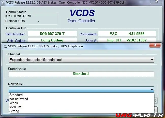 Tutoriel Codage VAGCOM Blocage électronique du différentiel (XDS)