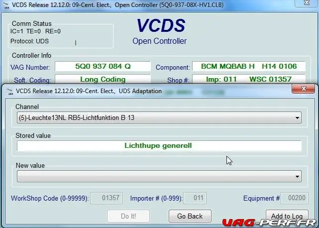 Tutoriel VCDS Octavia MKIII Appel de phares avec les anti-brouillards